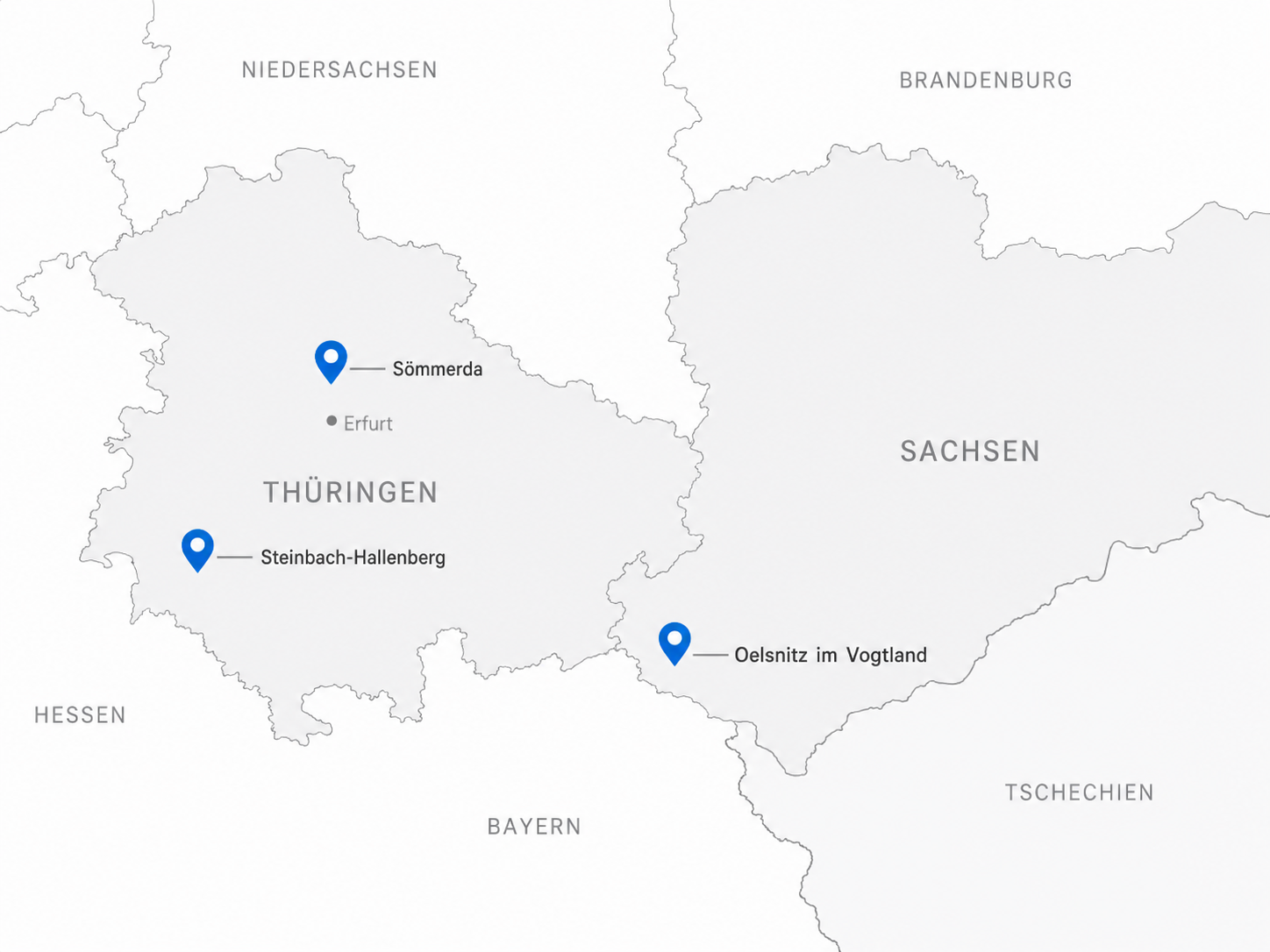 Karte der Standorte in Mitteldeutschland