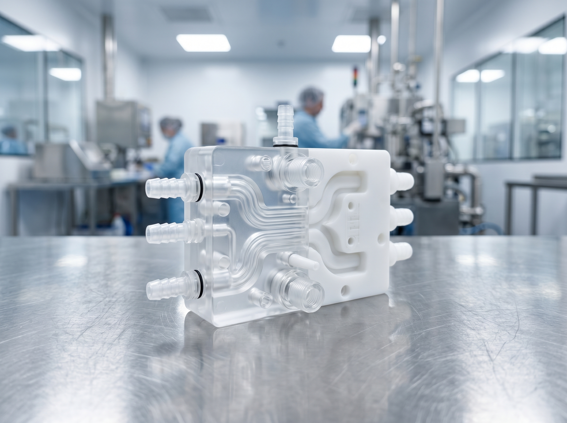 Medienführende Teile – fluidführendes Bauteil mit Kanälen und Anschlüssen